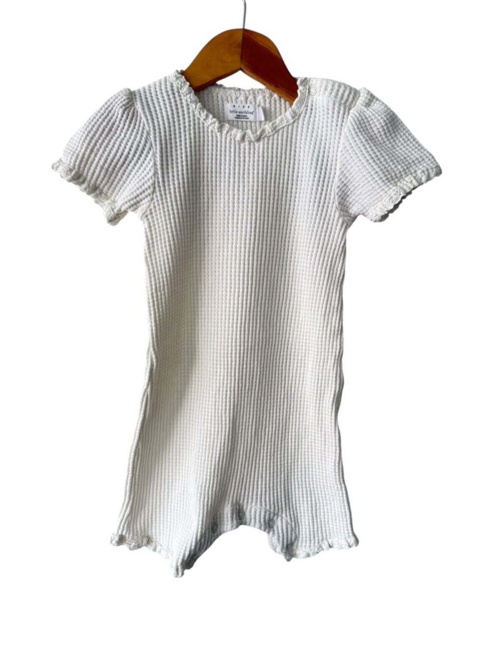 Little Earthling White Waffle Knit Top with Ruffle Neck 18/24 Months